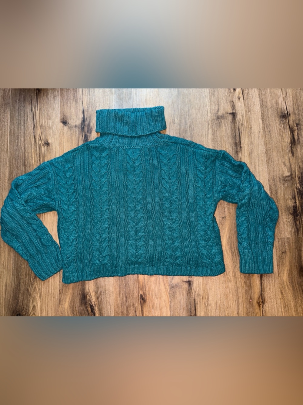 Olive & Oak Forest Green Cable Turtleneck Cropped Sweater